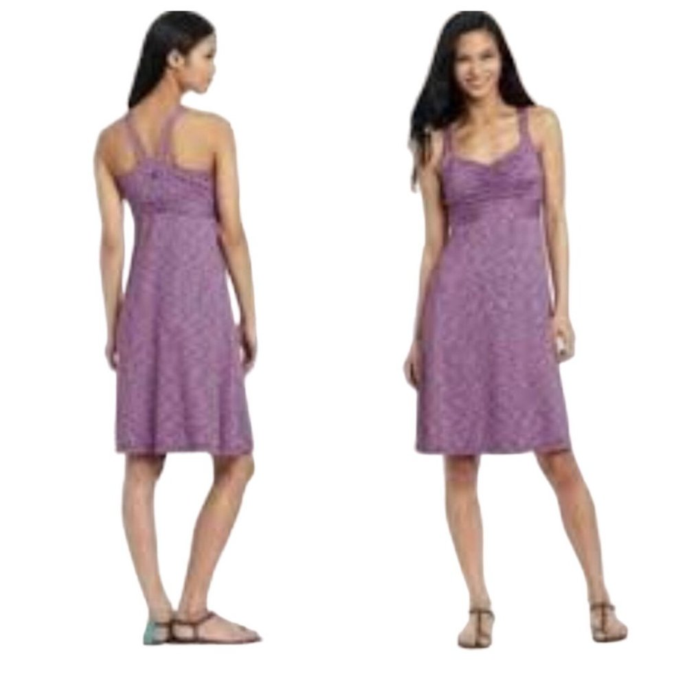 Prana Amaya Purple Space Dye Tank Dress Racerback Built In Bra Large Stretch